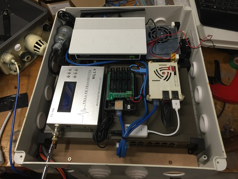Started working on the new control box containing a 5V PSU, Raspberry Pi V3, BeagleBone Black (to drive the 2 LED Screens), Wireless router to allow me to remotely monitor and upgrade the show, the FM Transmitter, and a 16 port hub used to send the multitude of data around the show this year