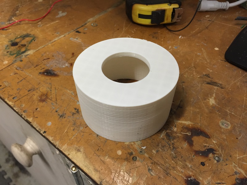 This piece of plastic, again 3D Printed, fits over the base of the ball and is a tight fit into 90mm conduit. This allows the ball to neatly and tightly fit on the top of what will be an illuminated base for the North Pole light