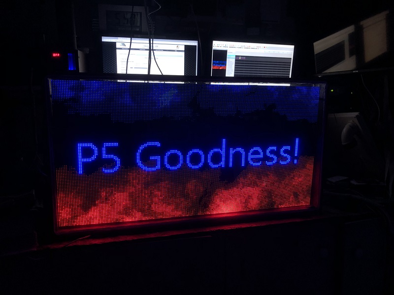 The front of the P5 screen being tested. This is one of two 3*3 panel P5's that will replace the old 3*3 P10 tune to signs