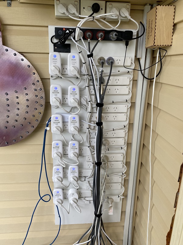 The upgraded Power board for 2020. 12 individually controlled WiFi switches that allowed a staged power on of the controllers and power supplies.